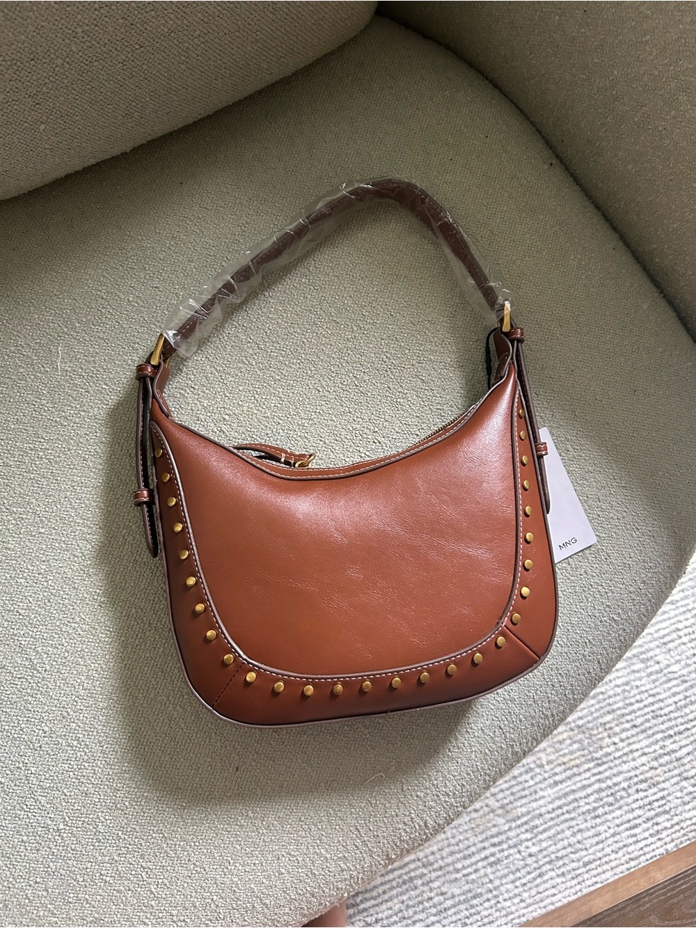 NWT Mango Brown Leather Studded bag